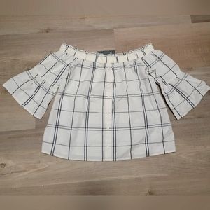 Abercrombie & Fitch White Plaid Off Shoulder  | Size S |